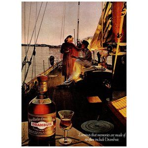 1979 Drambuie Liqueur Vintage Print Ad Couple Sailboat Sailing Rigging Wall Art